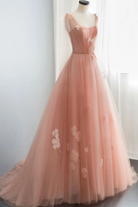 Elegant A Line V Neck Tulle Formal Prom Dress, Beautiful Long Prom Dress, Banquet Party Dress