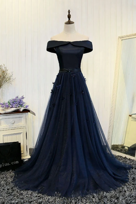 Elegant A Line Off Shoulder Tulle Formal Prom Dress, Beautiful Long Prom Dress, Banquet Party Dress