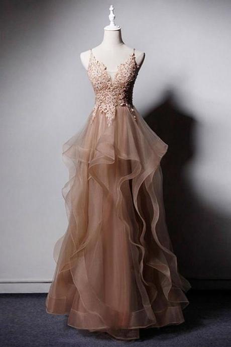 Elegant Sweetheart Spaghetti Straps A-line Tulle Applique Evening Dress ,formal Party Dress,prom Dress