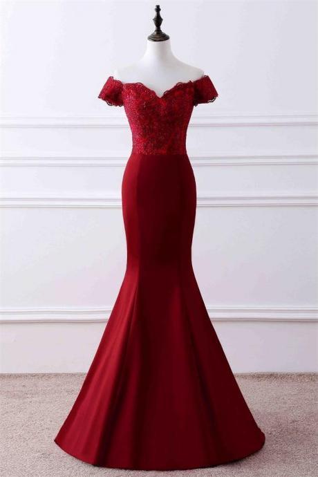 Elegant Short Sleeves Lace Mermaid Off The Shoulder Lace Evening Dress ,formal Party Dress,prom Dress