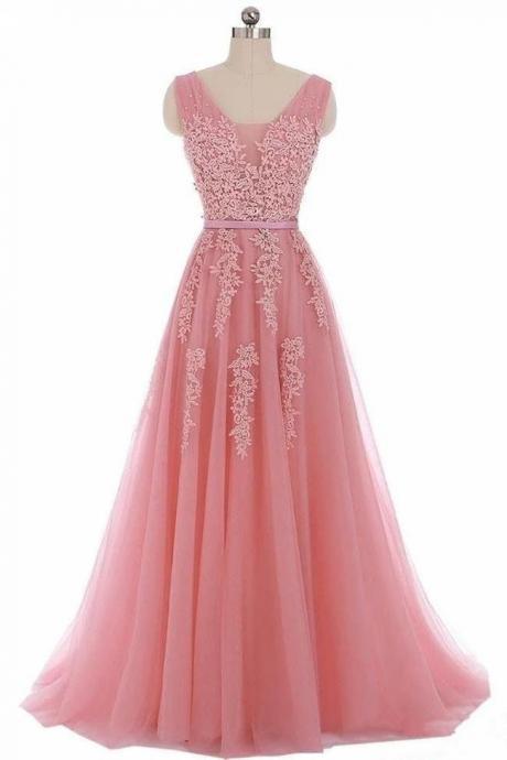 Elegant Open Back Lace Appliques Tulle Vening Dress ,formal Party Dress,prom Long Dress