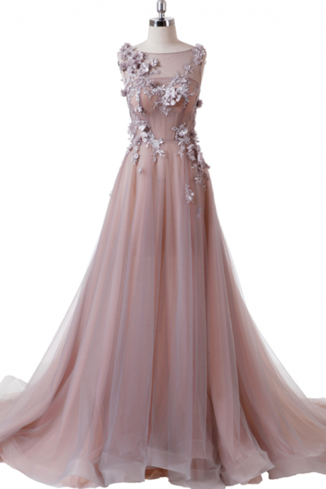 Elegant A Line Sleeveless Tulle Formal Prom Dress, Beautiful Long Prom Dress, Banquet Party Dress