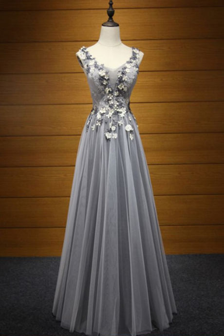 Elegant A Line Sleeveless Tulle Formal Prom Dress, Beautiful Long Prom Dress, Banquet Party Dress