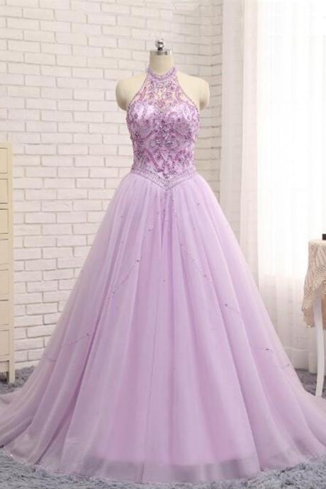 Elegant A Line Beading Tulle Formal Prom Dress, Beautiful Long Prom Dress, Banquet Party Dress