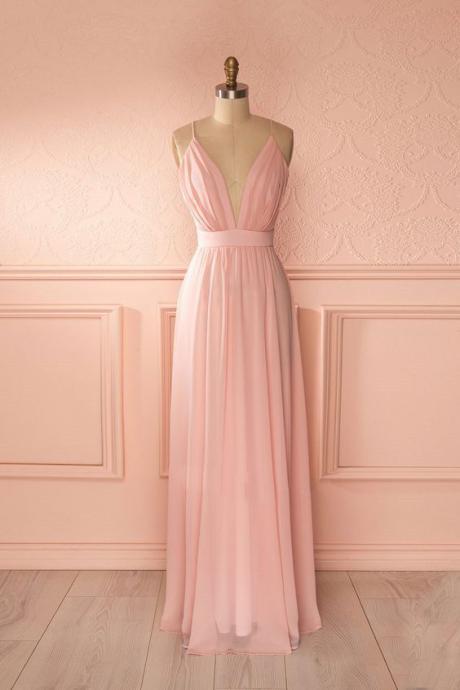 Elegant Simple Spaghetti Straps Chiffon Formal Prom Dress, Beautiful Long Prom Dress, Banquet Party Dress