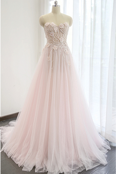 Elegant Lace Appliqués Long A-line Tulle Formal Prom Dress, Beautiful Long Prom Dress, Banquet Party Dress
