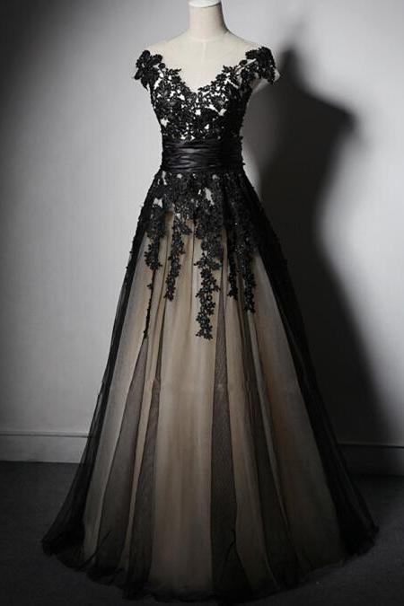 Elegant A-line Lace Appliques Tulle Formal Prom Dress, Beautiful Long Prom Dress, Banquet Party Dress