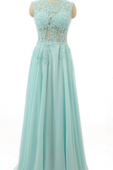 Elegant A-line Sleeveless Appliques Chiffon Formal Prom Dress, Beautiful Long Prom Dress, Banquet Party Dress