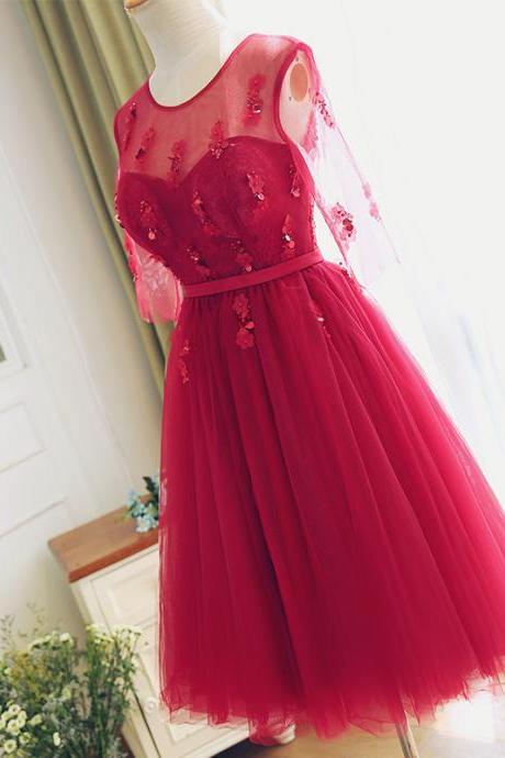 Elegant Sweetheart Tea Length Appliques Tulle Formal Dress, Beautiful Short Dress, Banquet Party Dress