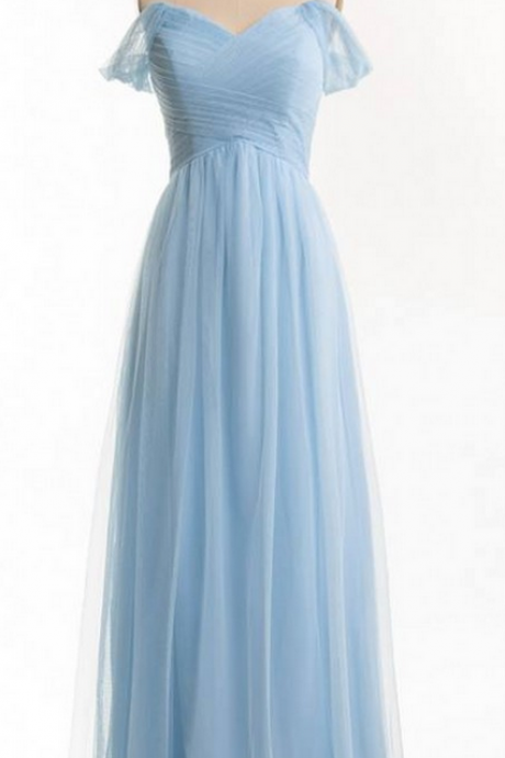 Elegant Off Shoulder Sleeves Tulle Formal Prom Dress, Beautiful Long Prom Dress, Banquet Party Dress