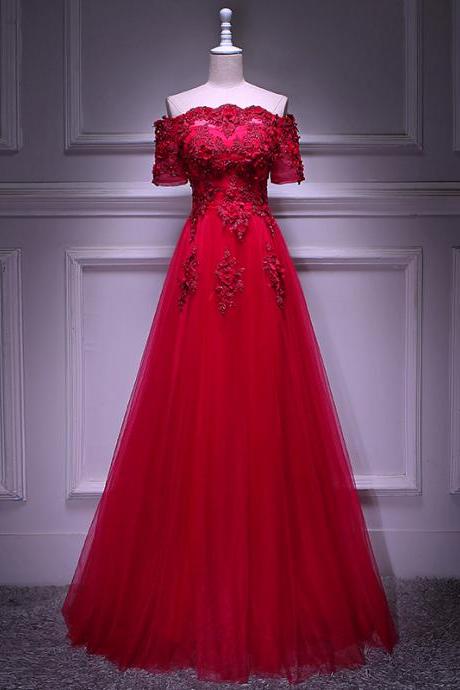 Elegant Tulle Short Sleeves Lace Applique Formal Prom Dress, Beautiful Long Prom Dress, Banquet Party Dress