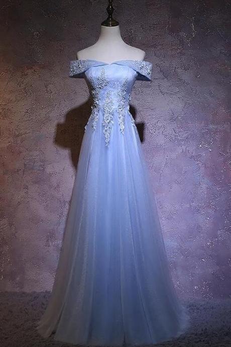 Elegant A-line Off Shoulder Tulle Formal Prom Dress, Beautiful Long Prom Dress, Banquet Party Dress
