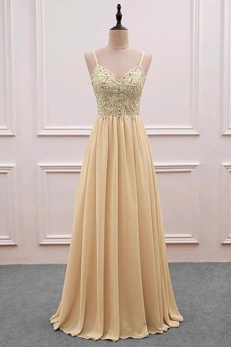 Elegant A-line Chiffon Spaghetti Straps Formal Prom Dress, Beautiful Long Prom Dress, Banquet Party Dress