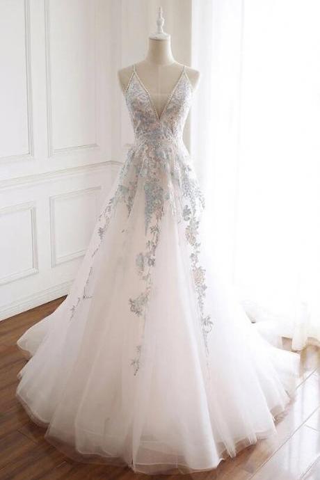 Elegant A-line Tulle Lace Applique Formal Prom Dress, Beautiful Long Prom Dress, Banquet Party Dress
