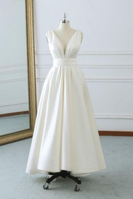Elegant A-line Satin V-neckline Formal Prom Dress, Beautiful Long Prom Dress, Banquet Party Dress