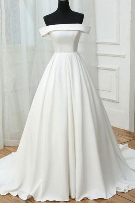 Elegant A-line Satin Off Shoulder Formal Prom Dress, Beautiful Long Prom Dress, Banquet Party Dress