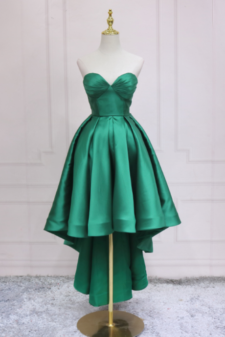 Homecoming Dresses,green Chic High Low Sweetheart Satin Party Dress, Green Prom Dress