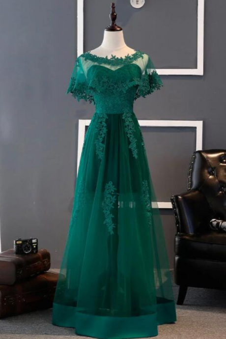 Prom Dresses, Green Tulle Lace Long Prom Dress, Green Lace Bridesmaid Dress
