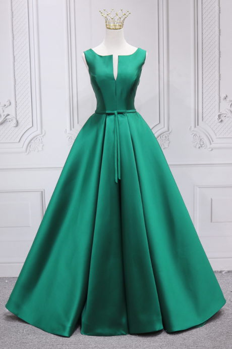 Prom Dresses, Green Satin Long A-line Prom Dress, Simple Party Dress, Green Long Prom Dresses