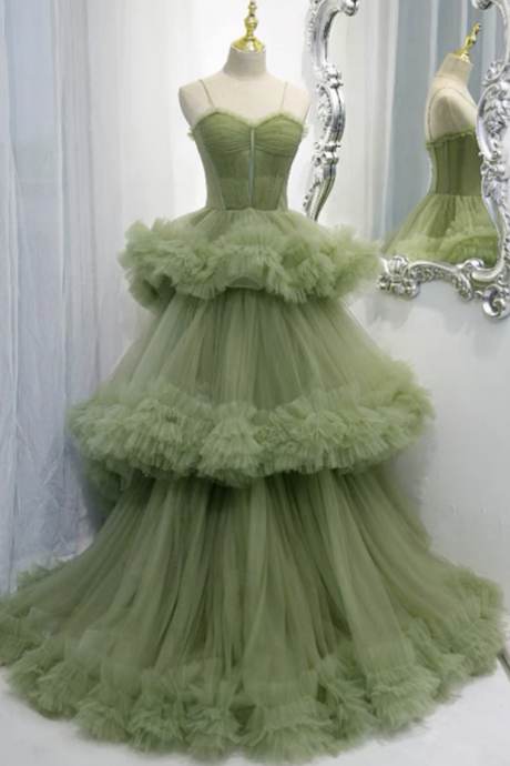 Prom Dresses, Green Tulle Long A Line Prom Dress Green Evening Dress