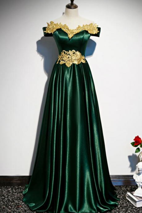 Prom Dresses, Fashionable Green Off Shoulder A-line Prom Dress, Green Junior Evening Dress