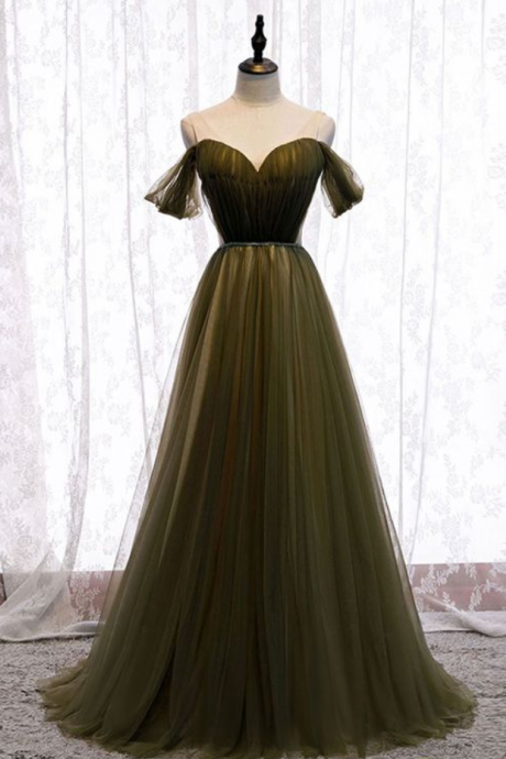 Prom Dresses, Simple Green V Neck Tulle Long Prom Dress Green Evening Dress
