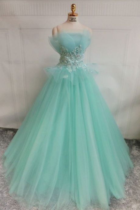 Prom Dresses, Green Tulle Lace Long Prom Dress, Green Tulle Evening Dress