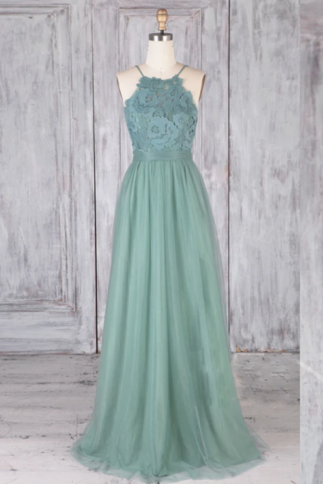 Prom Dresses, Green Tulle Lace Long Prom Dress Green Lace Evening Dress