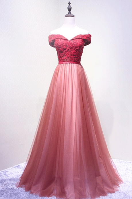 Prom Dresses,off-the-shoulder Sweetheart A-line Floor-length Evening Dress With Lace Appliquu And Lace-up Back