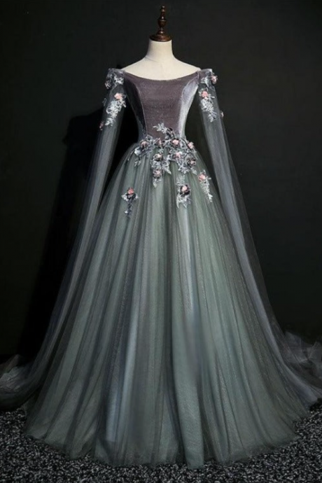 Prom Dresses,gorgeous Velvet And Tulle Sweetgown With Flowers, Long Formal Dress Party Dresses