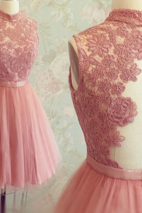 Homecoming Dresses, Short Prom Dresses, Lace Open Back Prom Dresses, Teen Party Dresses