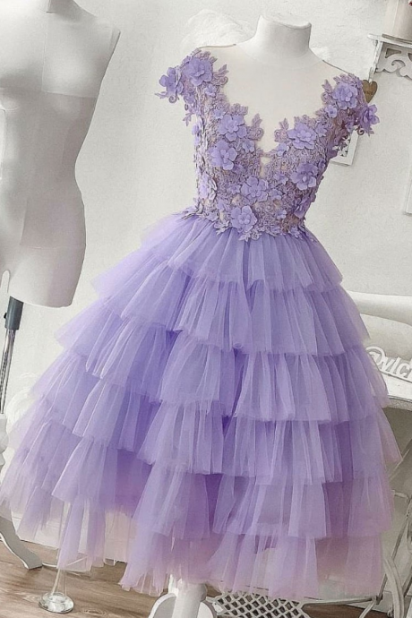 Prom Dresses, Purple Tulle Short Prom Dress, Purple Evening Dress