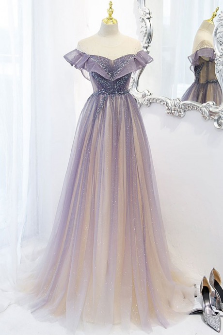 Prom Dresses,purple Tulle Long Prom Dress, Purple Evening Dress