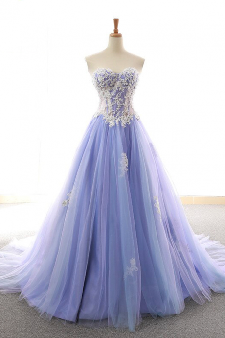Prom Dresses, Purple Tulle Lace Long Prom Dress Evening Dress
