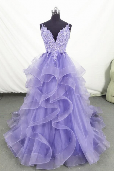 Prom Dresses, Mermaid Purple Tulle Long Layers Prom Dress