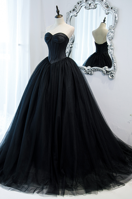 Prom Dresses, Black Sweetheart Tulle Long Party Prom Dresses Formal Evening Dress Black Sweet Gown
