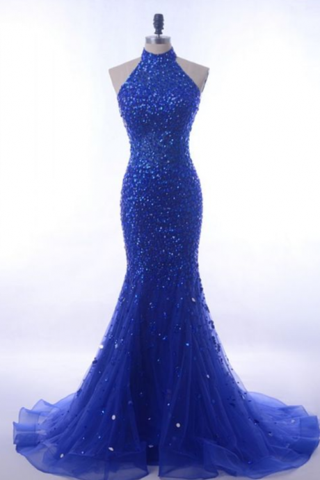 Prom Dresses,halter Royal Blue Mermaid Prom Dresses
