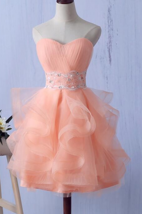Homecoming Dresses,lovely Cute Pearl Pink Short Tulle Homecoming Dresses, Cute Sweet Party Dresses