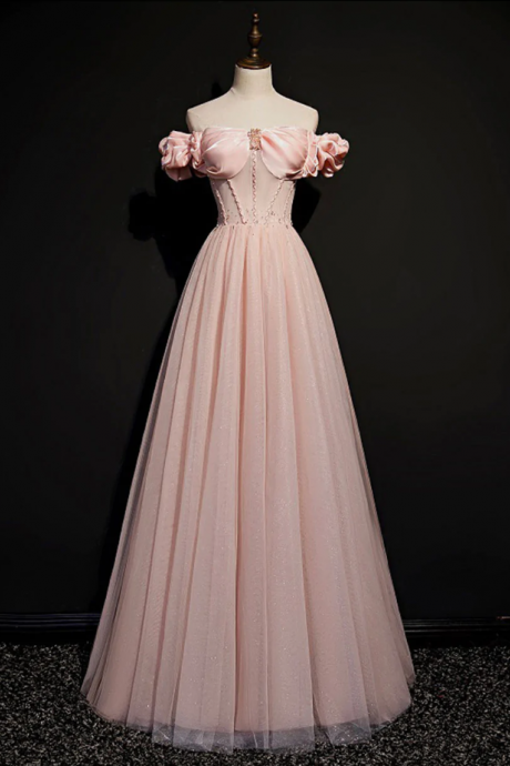 Prom Dresses,pink Sweetheart Tulle Party Dress, A-line Pink Long Evening Party Dress