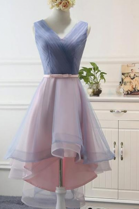 Homecoming Dresses,blue And Pink Stylish High Low Party Dress, Cute Formal Gowns