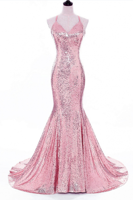 Prom Dresses,mermaid Trailing Pink Sequin Party Dresses