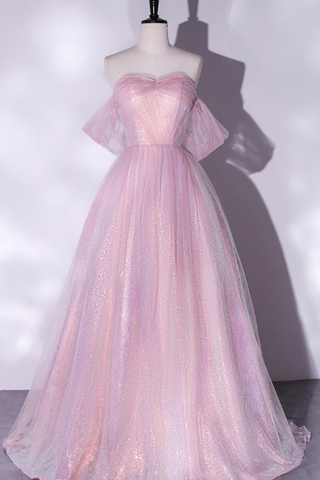 Prom Dresses,off Shoulder Evening Dress Pink Party Dress Fairy Evening Dress