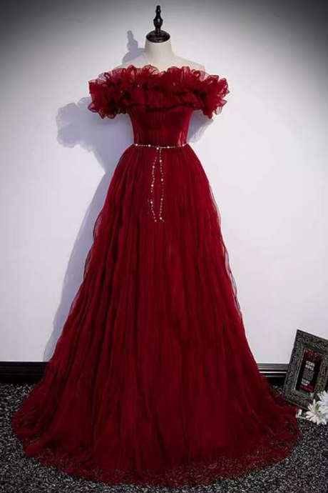 Prom Dresses,red Dress Off Shoulder Evening Dress Chic Party Dress
