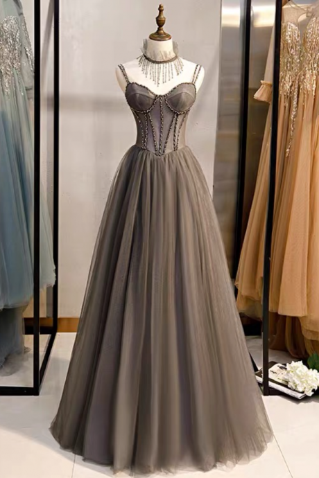 Prom Dresses,spaghetti Strap Evening Dress, Gray Party Dress