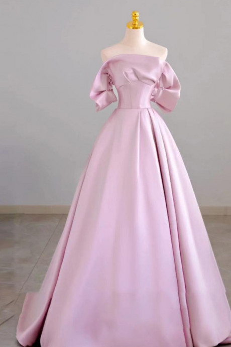 Prom Dresses,off Shoulder Prom Dress,formal Evening Dress,pink Satin Party Dress