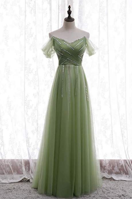 Prom Dresses,light Green Beaded Sweetheart Long Party Dress Green Formal Dress