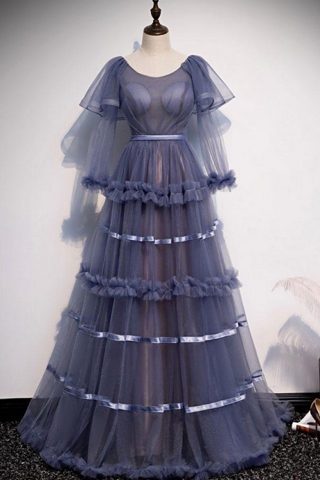 Prom Dresses,navy Blue Prom Dress Evening Dress Tulle Party Dress Full Length