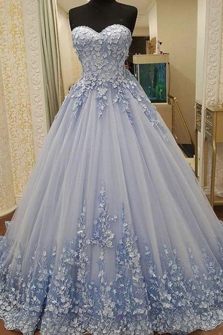 Prom Dresses,elegant Tulle Evening Dress, Sexy Ball Gown Appliques Prom Dresses