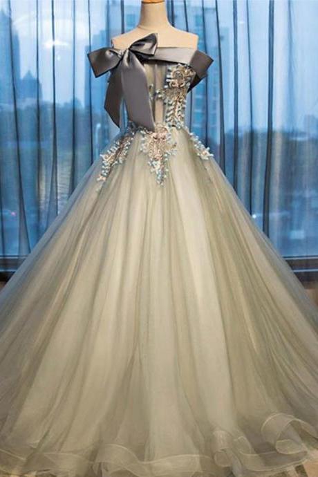 Prom Dresses,strapless Sleeveless Tulle Long Gowns Dignified Grand Party Dresses