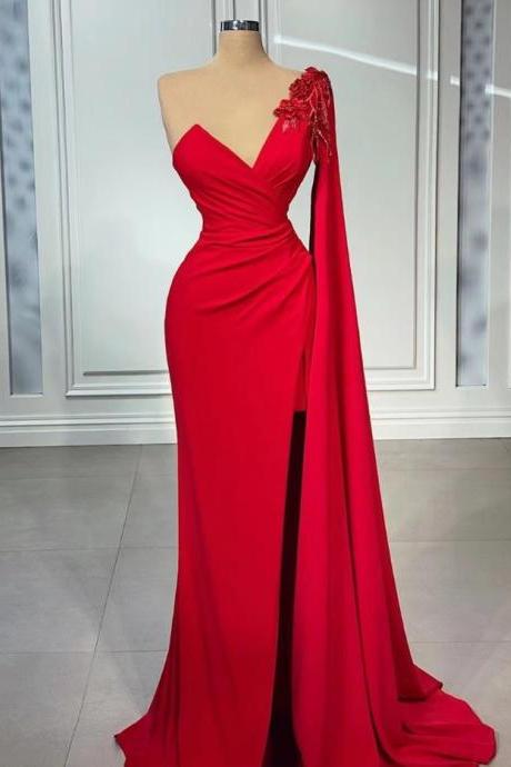 Prom Dresses, Elegant Red Long Evening Gowns, Simple Party Dresses